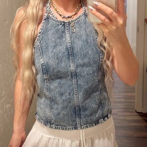Zara Blue Denim woman’s open back top
